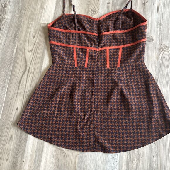 Sugarlips Blue And Orange Houndstooth Peplum Bustier Camisole Blouse Size Small - Picture 6 of 9